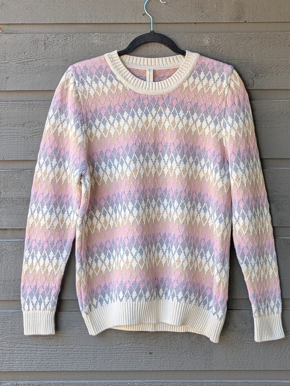 Skovhuus 100% Organic Cotton Pastel Diamond Knit Sweater Size Medium